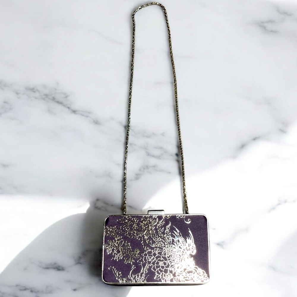 Elegant Shanghai Tang Purple Clutch with silver Accents
